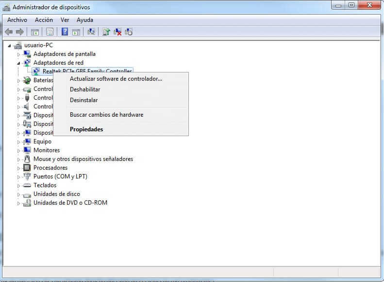 actualizar controlador red