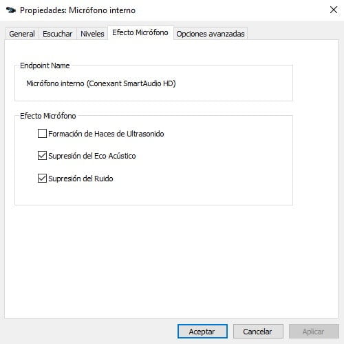 supresión de ruido acústico en Windows