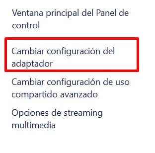 cambiar la configuración del adaptador