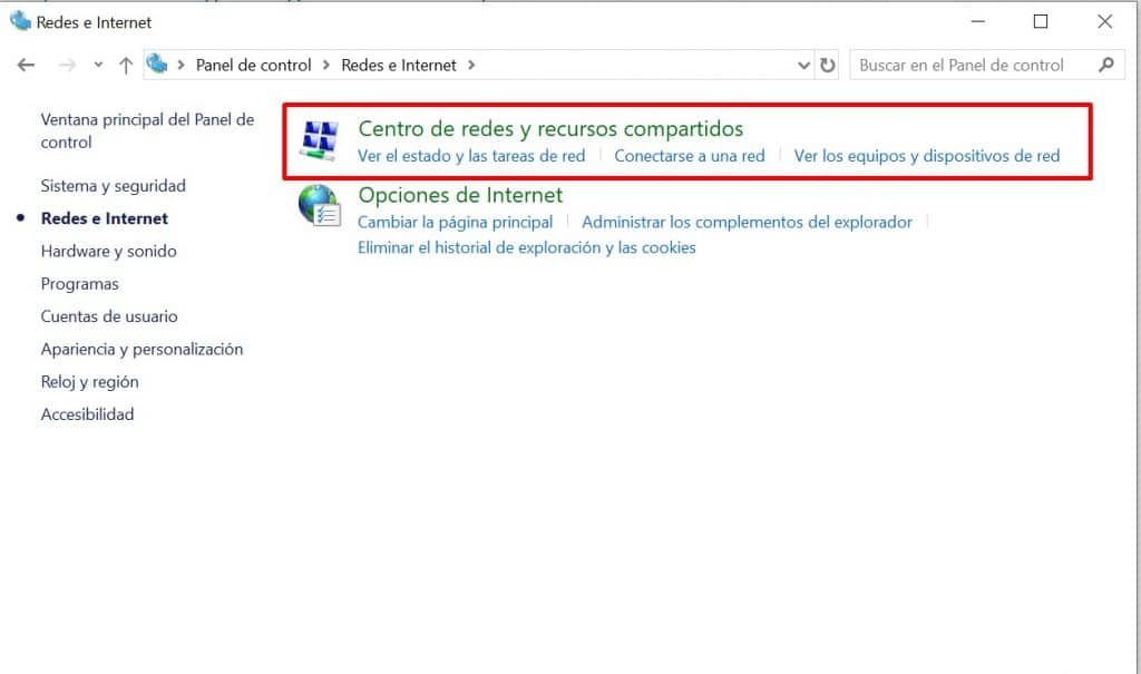 centro de redes y recursos compartidos