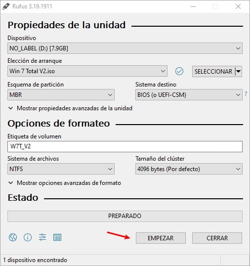 empezar a pasar iso a usb