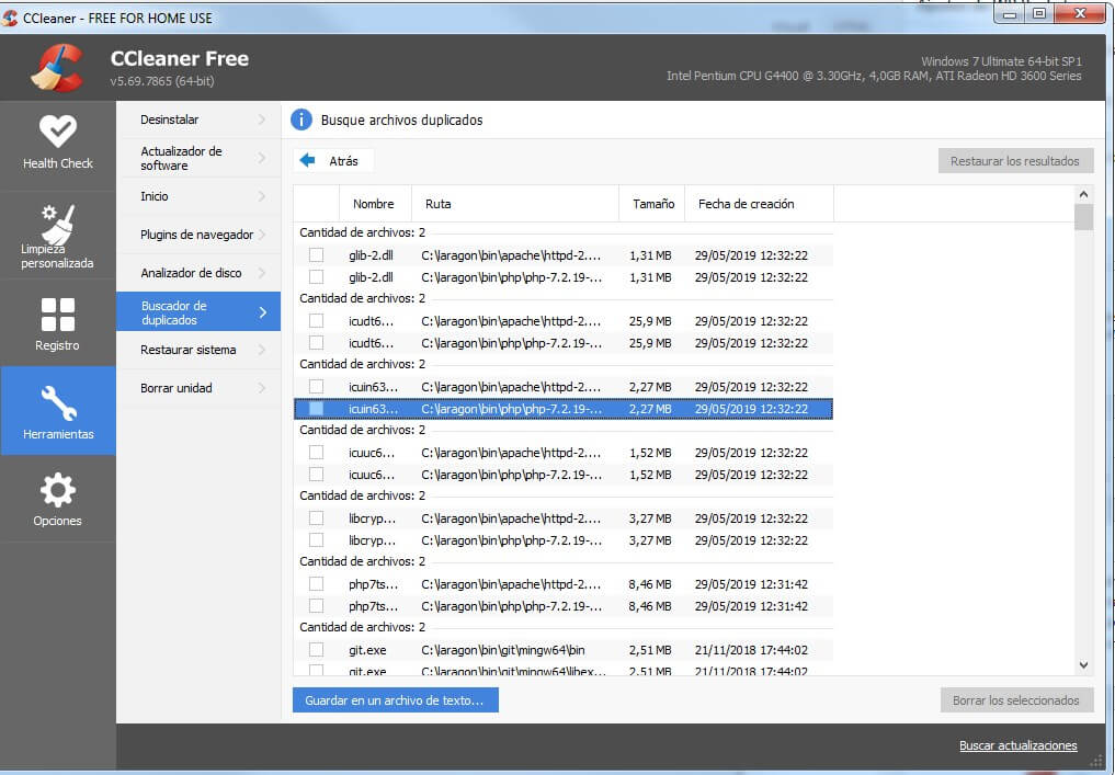 Buscador de duplicados de Ccleaner