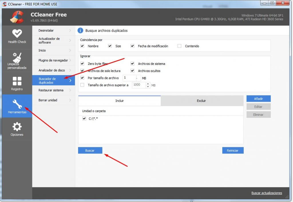 Buscar duplicados ccleaner