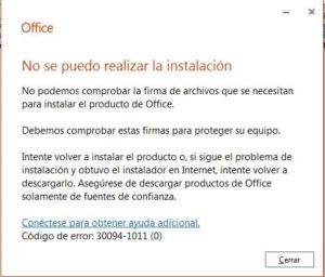 no pudo realizar la instalacion office 365
