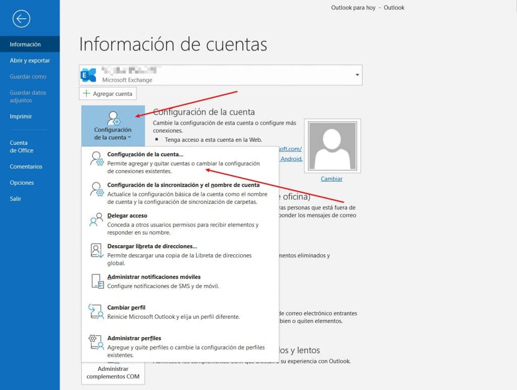 configuración de la cuenta