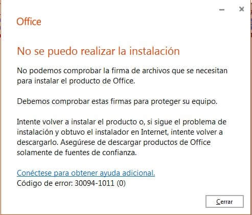 no pudo realizar la instalacion office 365