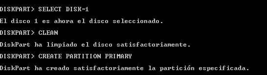 limpiar disco y crear particion primaria