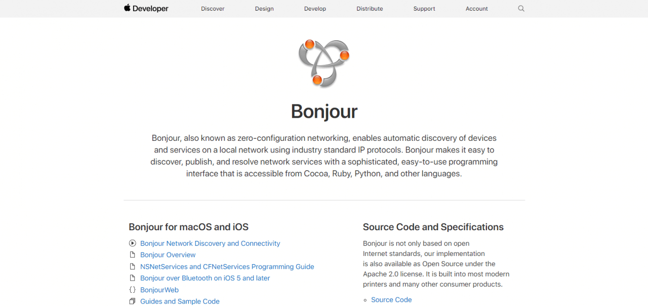 Bonjour for developers dashboard