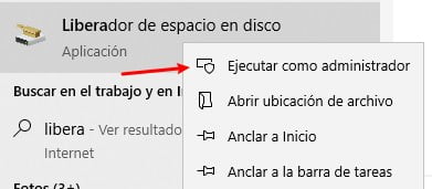 ejecutar liberador de espacio en disco como administrador