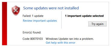 How to resolve error code 80070103
