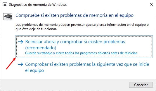 reiniciar ahora y comprobar si existen problemas