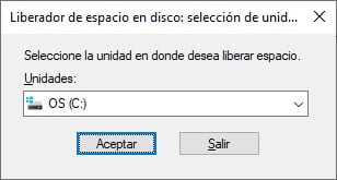 seleccionar unidad para liberador de espacio en disco