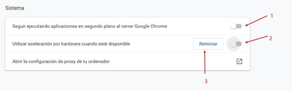 Deshabilitar aplicaciones segundo plano y aceleración