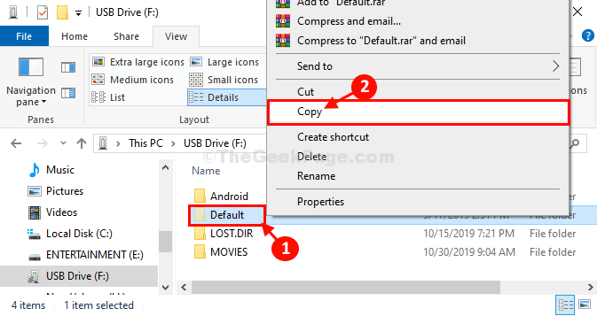 Copia por defecto desde USB