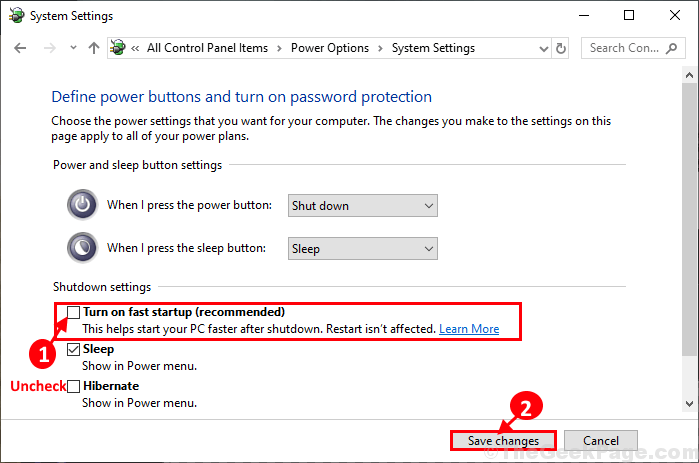 Deseleccionar rápida de inicio