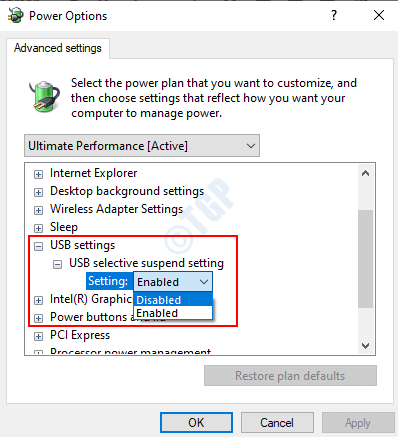 Suspender Usb Configuración selectivo