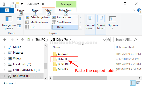 Default de la USB Pegar