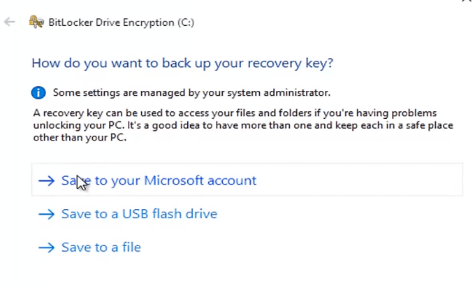 Imagen que muestra la clave de recuperación de BitLocker