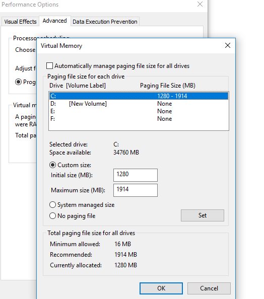 Ajuste la configuración de la memoria virtual