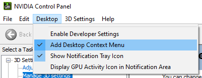 Imagen que muestra la configuración del menú contextual del escritorio y el icono de la bandeja de notificación.