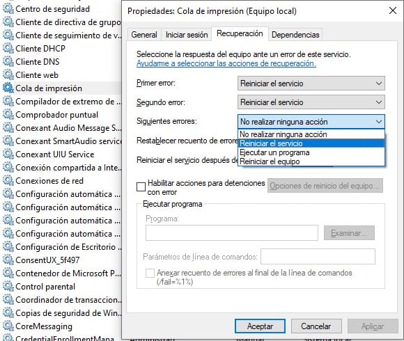 reiniciar servicio cola de impresión