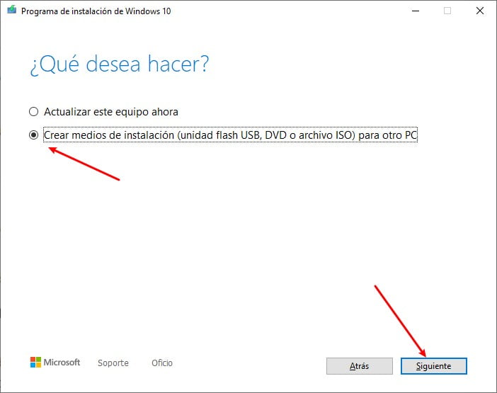 crear medio de instalación de windows 10