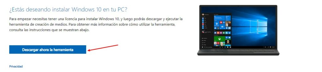 descargar herramienta de creación de medios