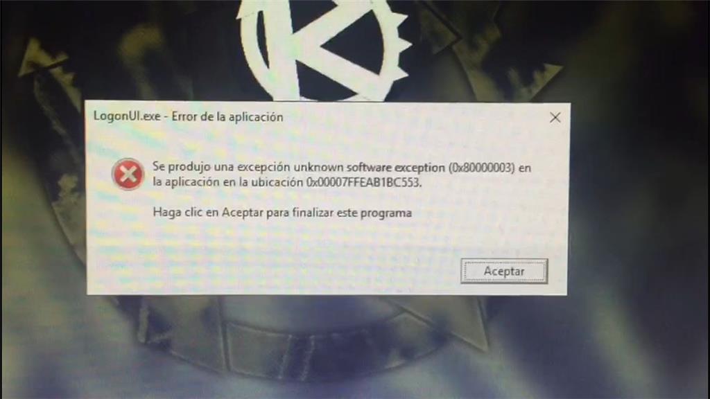 LogonUI ERROR APLICACION