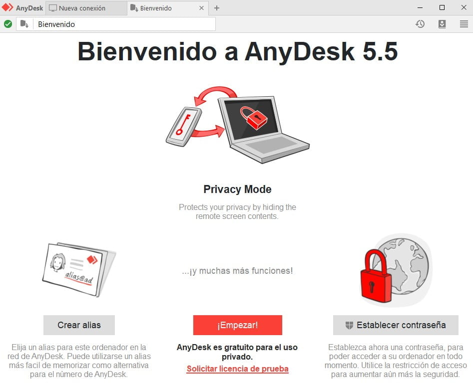 panel de bienvenida
