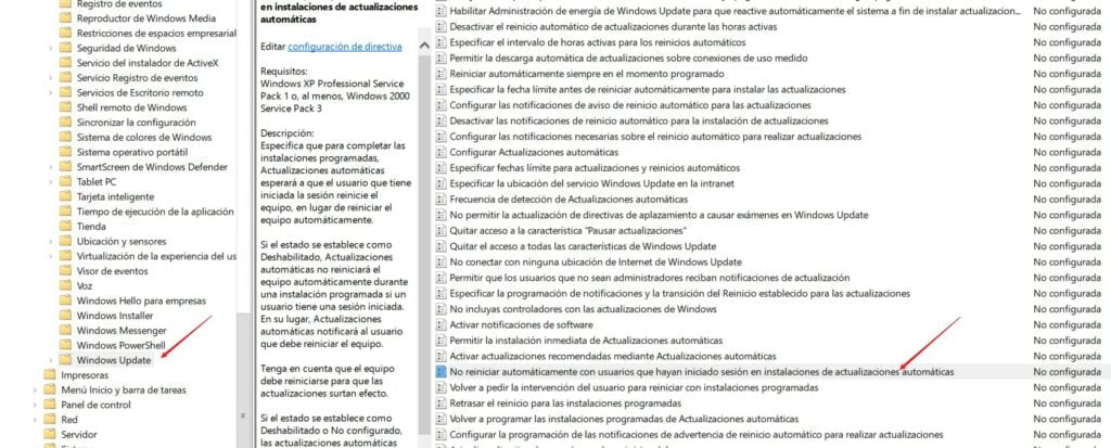 Directiva para no reiniciar automáticamente al actualizar 