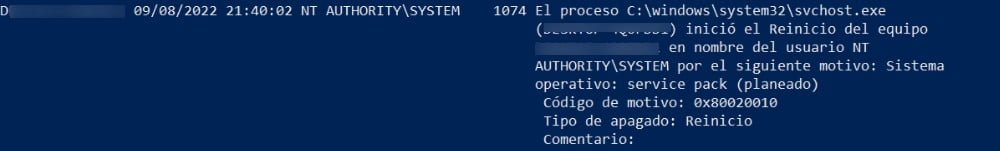 reinicio por actualización de Window