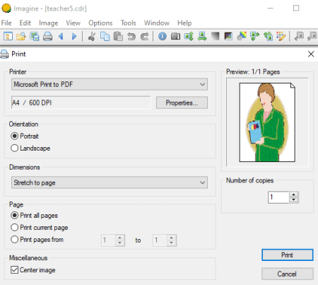 captura de pantalla del software Imagine