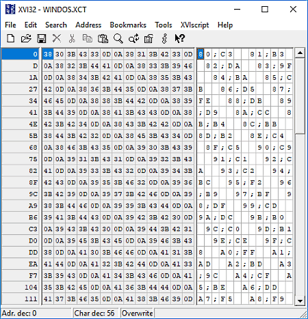 Editor y visor de hexadecimal Freeware Hex Editor XVI32