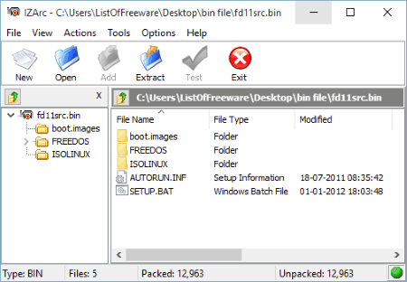 extract bin file windows 7 with IZArc