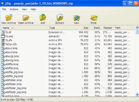 Imagen de un archivo comprimido con WinZip