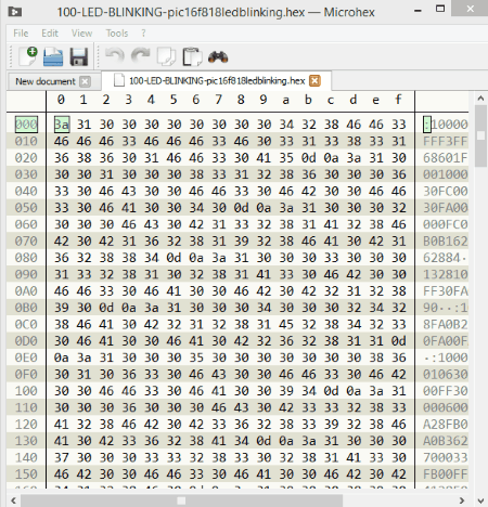 Captura del programa para leer hexadecimal y binarios Microhex