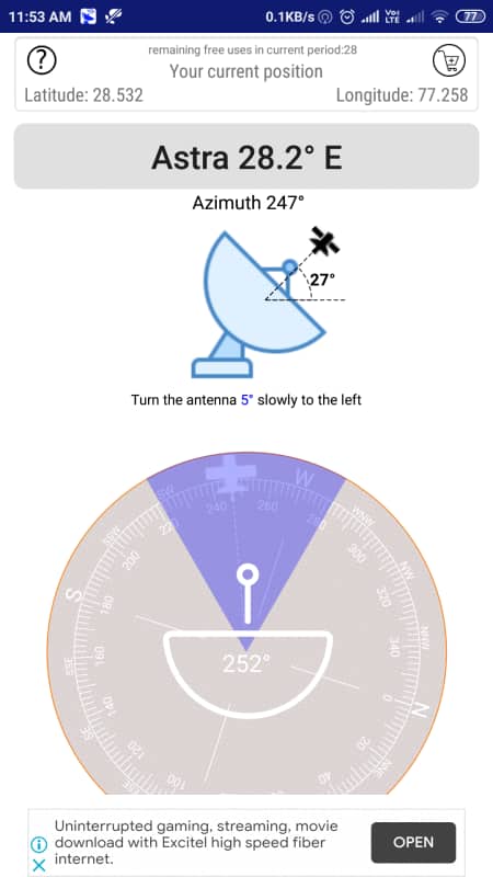 Captura de pantalla de la aplicación Satellite Finder (Dish Aligner)