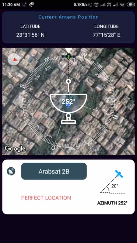 Captura de pantalla de la aplicación Buscador de satélites : Dish Angle Finder