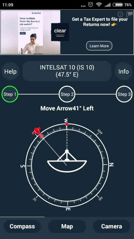 Captura de pantalla de la aplicación Satellite Finder de Future Tech Solutions