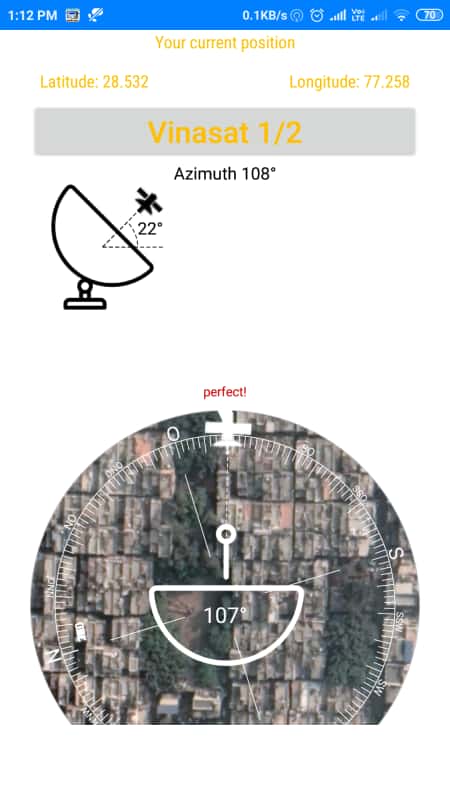 Captura de pantalla de la aplicación Buscador de satélites - Dish Pointer