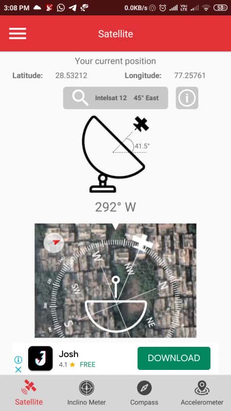 Captura de pantalla de la aplicación Buscador de satélites con GPS Director 2021
