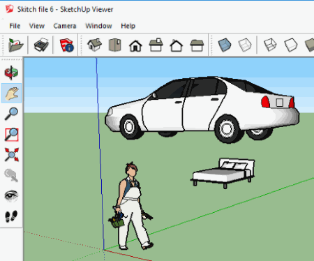 Imagen de SketchUp Viewer mostrando un modelo 3D con sombras